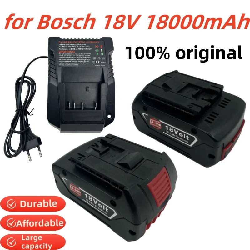 

NEW 18V Battery 18.0Ah for Bosch Electric Drill 18V Rechargeable Li-ion Battery BAT609, BAT609G, BAT618, BAT618G, BAT614+Charger