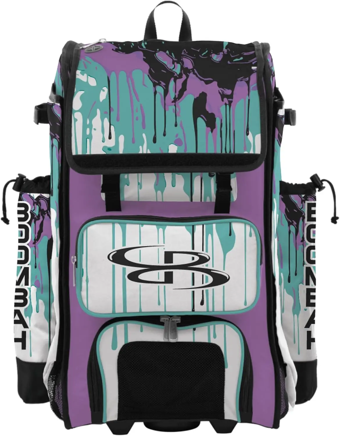 Wheeled Baseball Softball Bat Bag Holds Four Bats Telescopic Handle Drip Graffiti Colors
