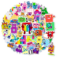 50pcs Children's Enlightenment Digital Building Blocks Puzzle Cartoon Computer Water Cup Waterproof Sticker