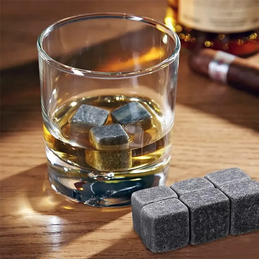 6pcs/set Whiskey Stones Gift Set Sipping Ice Cube Cooler Whisky Ice Stone Whisky Natural Rock Bar Wine Cooler Party Wedding