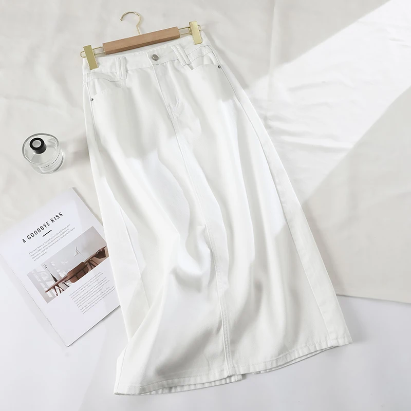 2024 New Summer High-Waist A-Line Denim Skirt for Women, Slimming and Elegant with Three-Proofing White Lycra