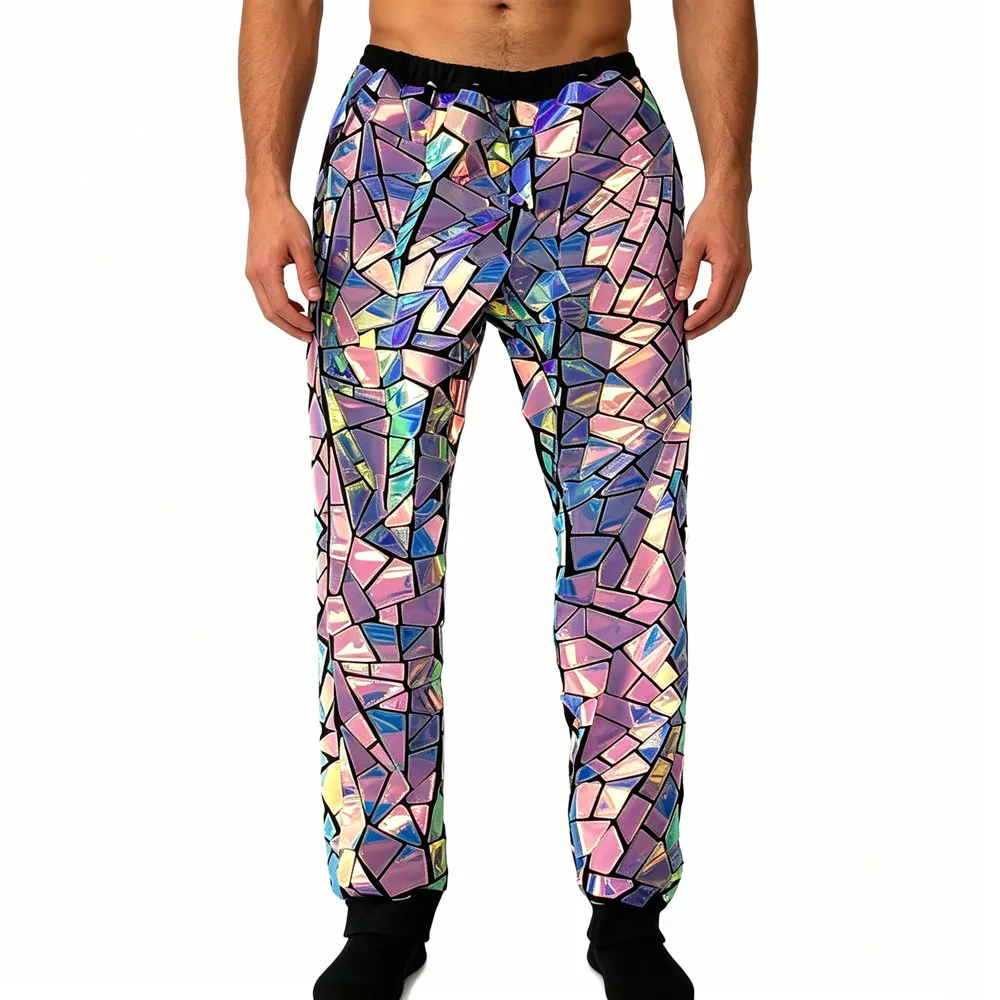 Purple Blue Laser Sequins Casual Pants Hip Hop Dancer Glitter Silver Mirror Trousers Nightclub Party Show Rave Outfit Costume