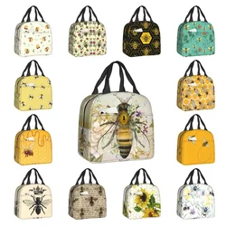 Honey Bee Vintage Portrait Style Insulated Lunch Bag for Women Resuable Thermal Cooler Lunch Box Office Picnic Travel