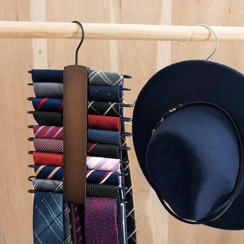 360° Rotating Wooden Tie Rack Tie Hanger Organizer with 20 Anti-Slip Notches for Closet Men's Necktie Scarf Storage 1Pc view 4