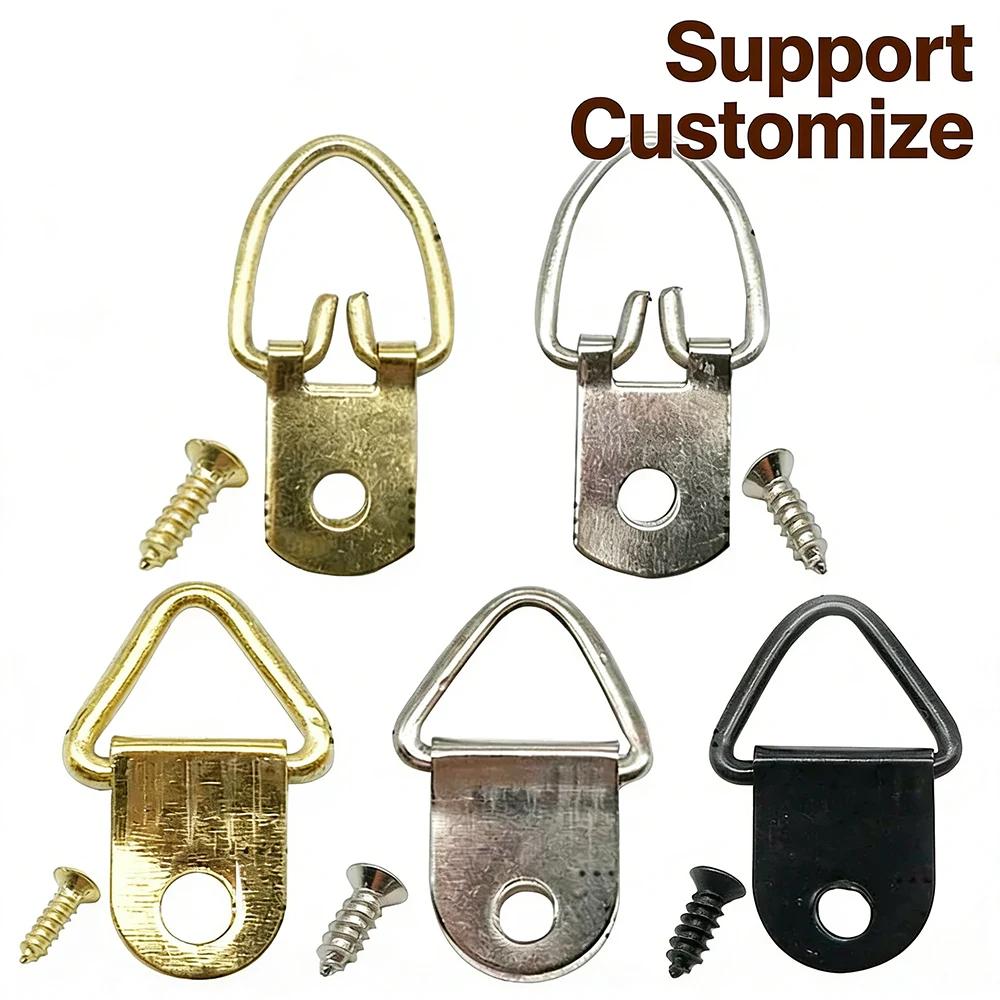 25 Peças Gancho de Parede Triangular Dourado/Prateado Tipo D para Pendurar Quadros, Espelhos e Molduras com Suporte de Parafuso Personalizável