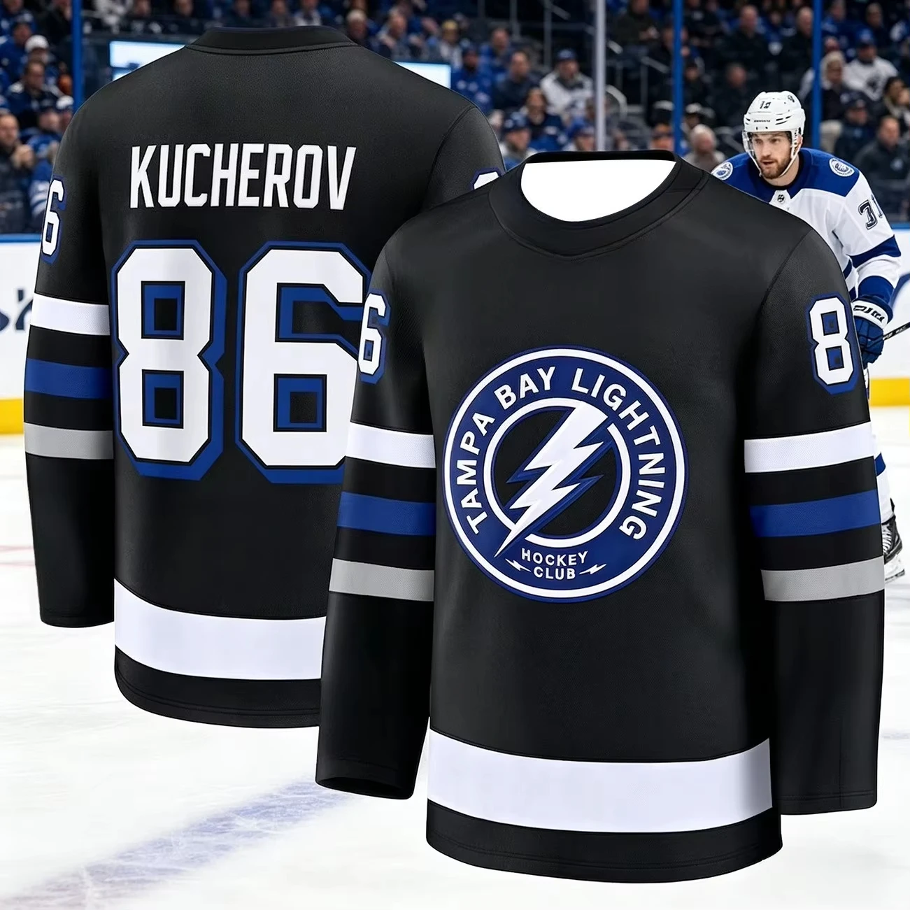 2026 Men's New Ice Hockey Training Suit - Lightning Series 3D Printed Black Long-Sleeved Moisture-Wicking Sports T-Shirt Kids