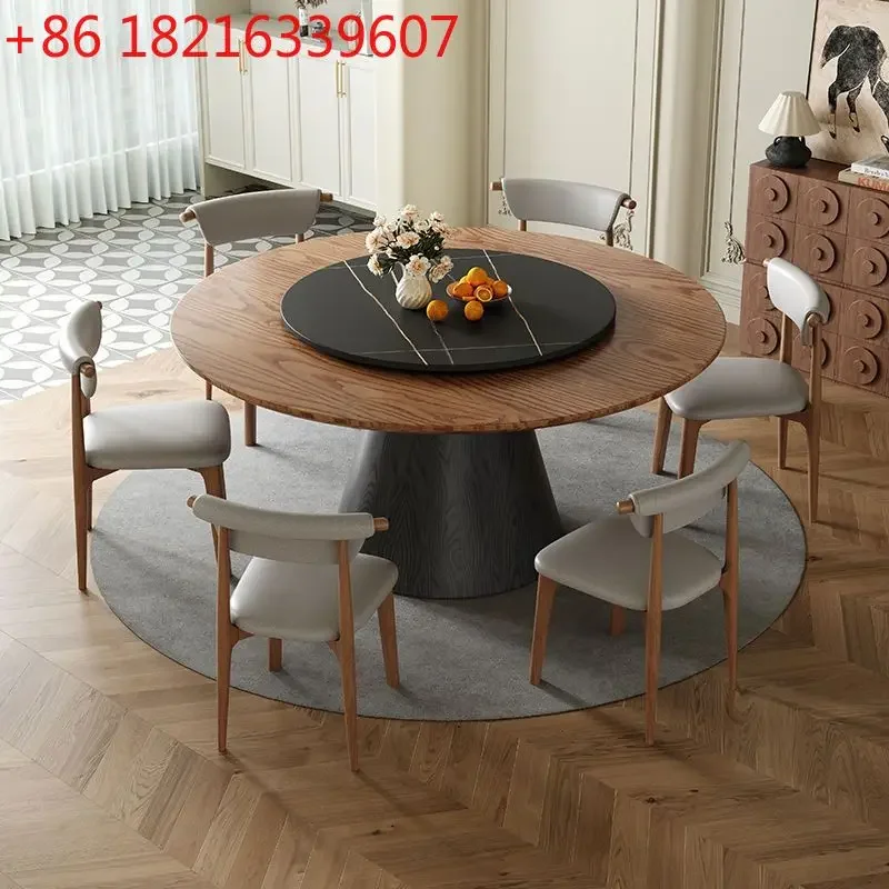 Retro style all solid wood round dining table household small apartment Nordic modern walnut