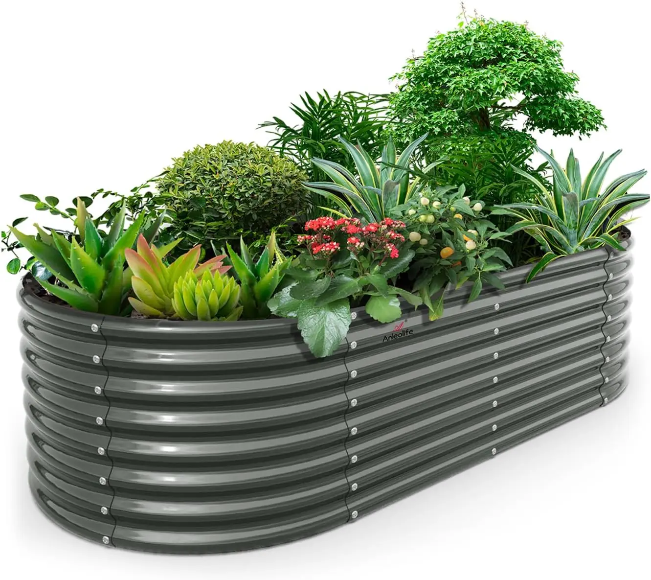 Deep Root Galvanized Raised Garden Bed Oval 8x4x2ft Quartz Grey