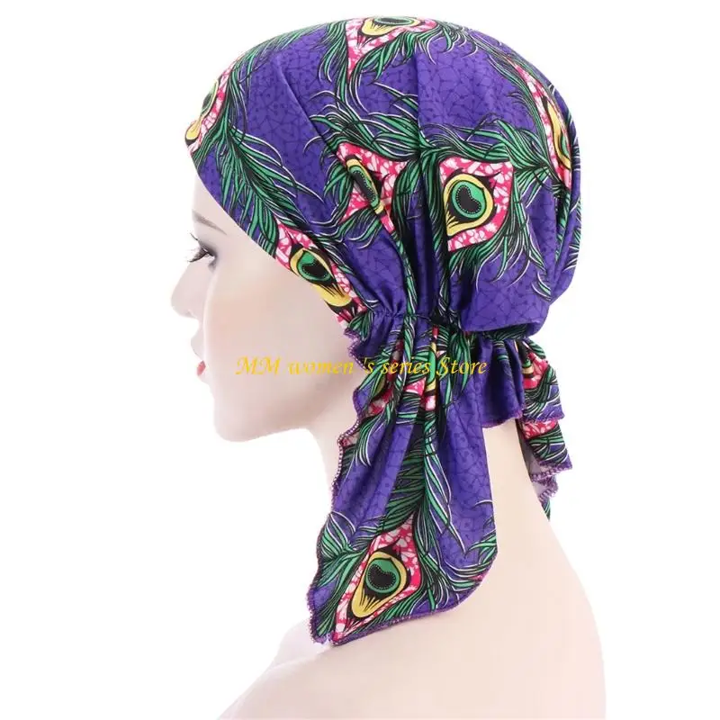 Q39C Turbante elastico avvolgente per testa floreale multiuso per il copricapo africano elegante avvolgente per testa