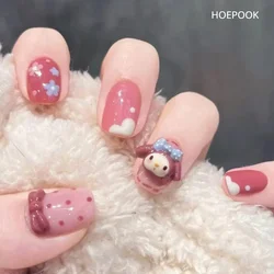 Paquete de 24 uñas divertidas para niños, bonitas pegatinas de uñas personalizadas Kawaii, Kit de arte de uñas DIY de prensa corta para chicas falsas