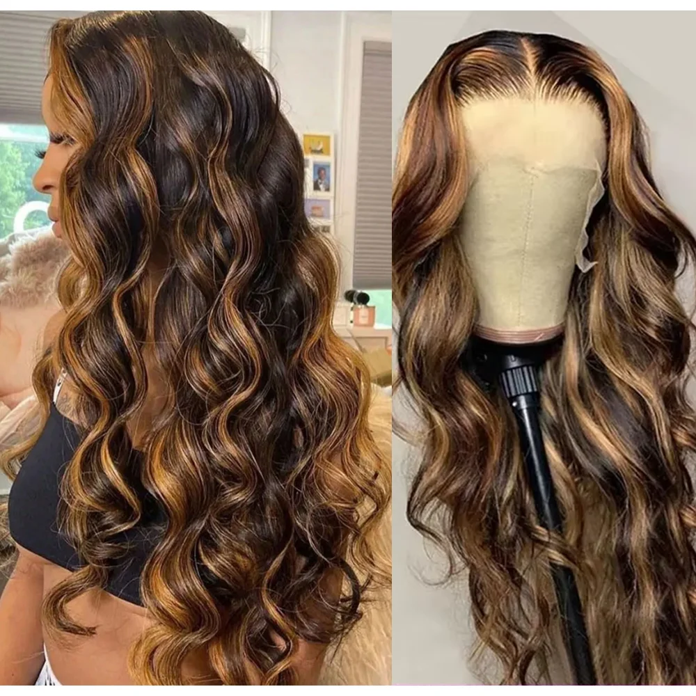 16-34 Inches Body Wave 4/27 Highlight 13x4 Lace Frontal Wigs Human Hair Wig Brazilian 5x5 HD Lace 200 Density 4/27 Colored Ombre Lace Wig For Women