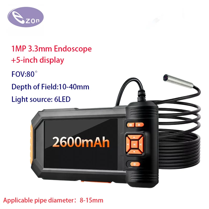 3.3mm industrial endoscope with 720P LCD screen and 3.3mm IP67 waterproof camera, suitable for automotive repair.
