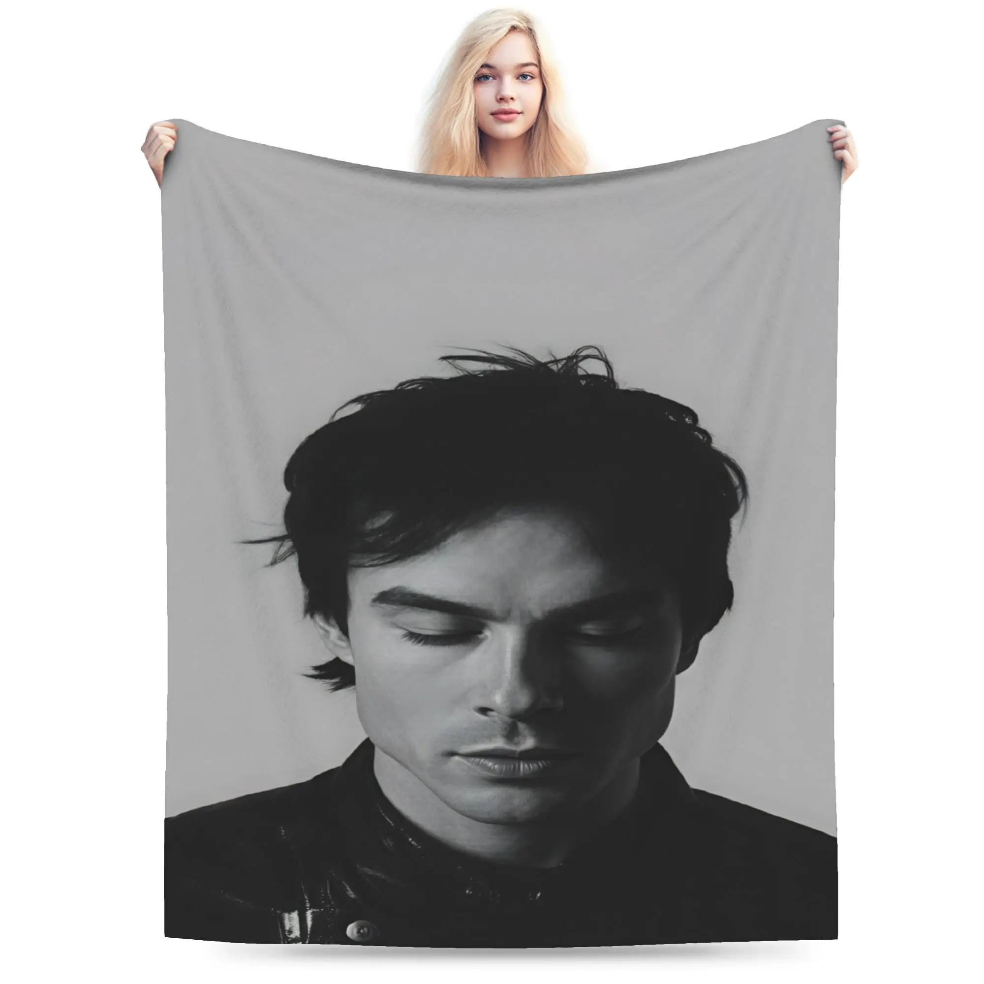 VIKAMA Vampire Diaries Damon Portrait Blanket Adults Girls  Flannel Bedding Throws For Chair Sofa Warm Soft Quality Bedspread