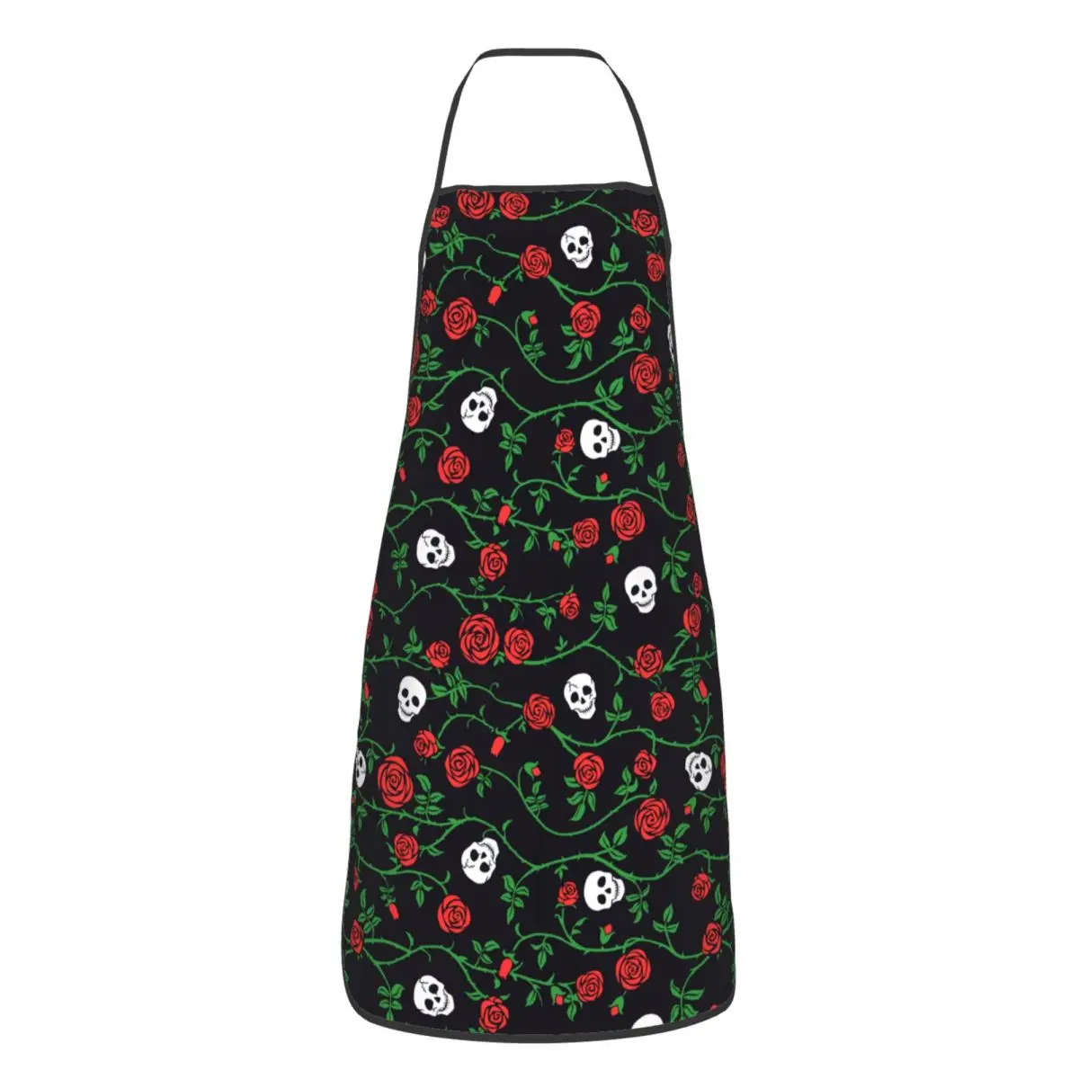 Custom Skulls And Roses Bib Aprons Unisex Chef Gothic Halloween Day of the Dead Tablier Cuisine for Cooking Baking Painting