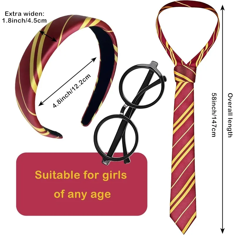3pcs Halloween Wizard Costume Accessories Set for Women,Burgundy Red and Yellow Stripe Headband and Tie Adult Party Cosplay