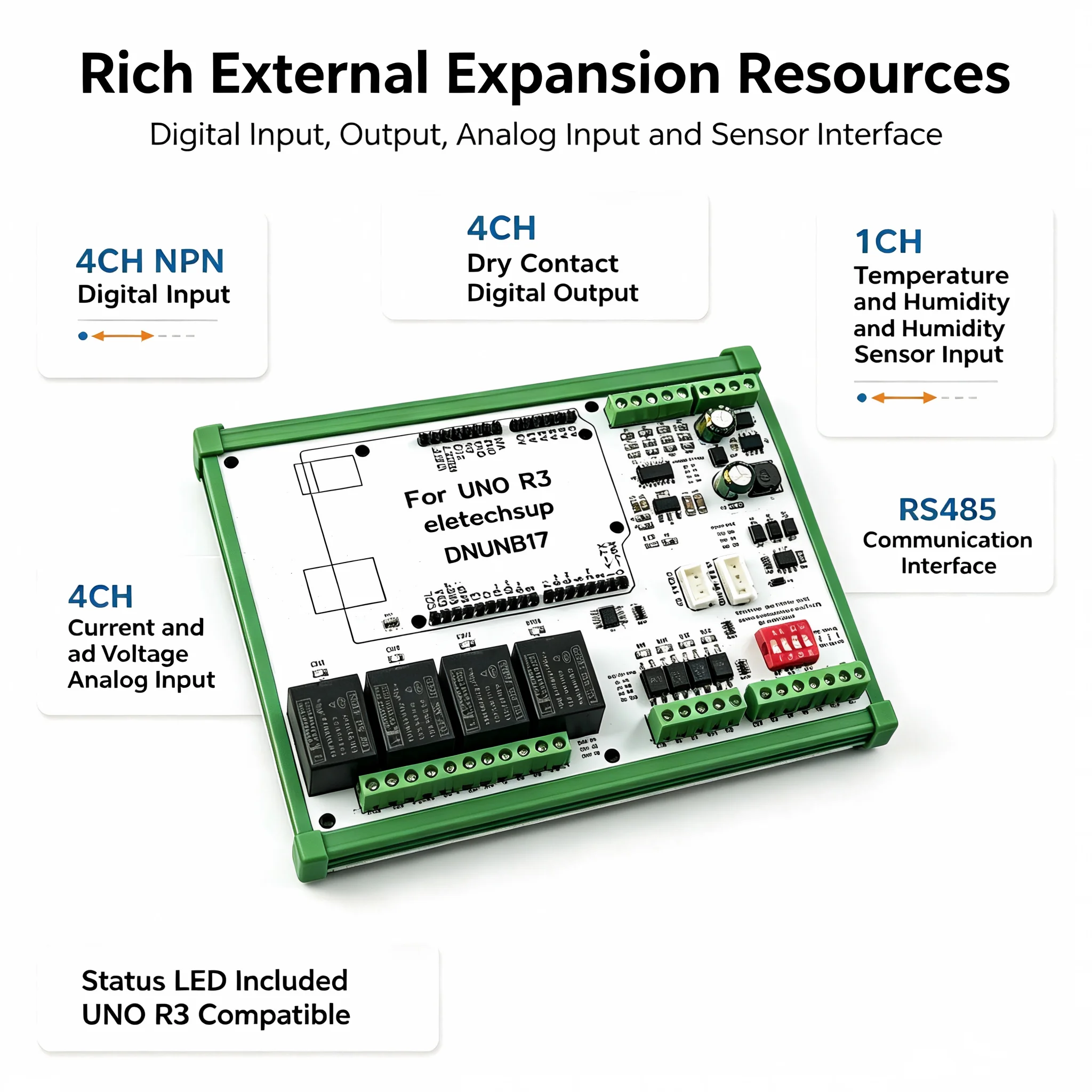 arduino用プロフェッショナルplc開発ボード、リレーrs485アナログio温度および湿度モジュール付き、産業オートメーション用