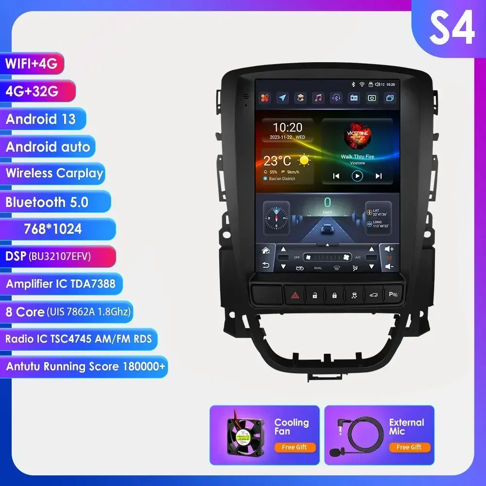 9.7 Inch Android 13 Auto Radio Voor Opel Astra J Vauxhall Buick Verano 2009-2015 Multimedia Video 4G Wifi Carplay Head Unit 7862