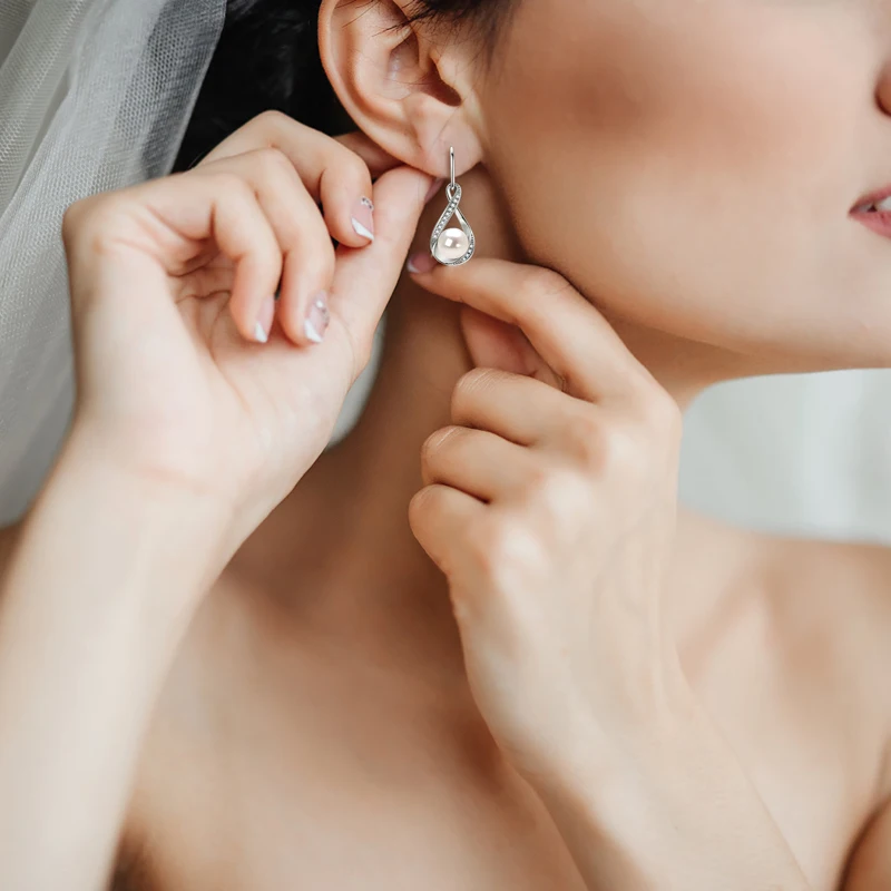 OXTAO D VVS1 infini Moissanite boucle d'oreille pendentif 8mm naturel perle d'eau douce en forme de pain balancent crochet boucles d'oreilles femme bijoux
