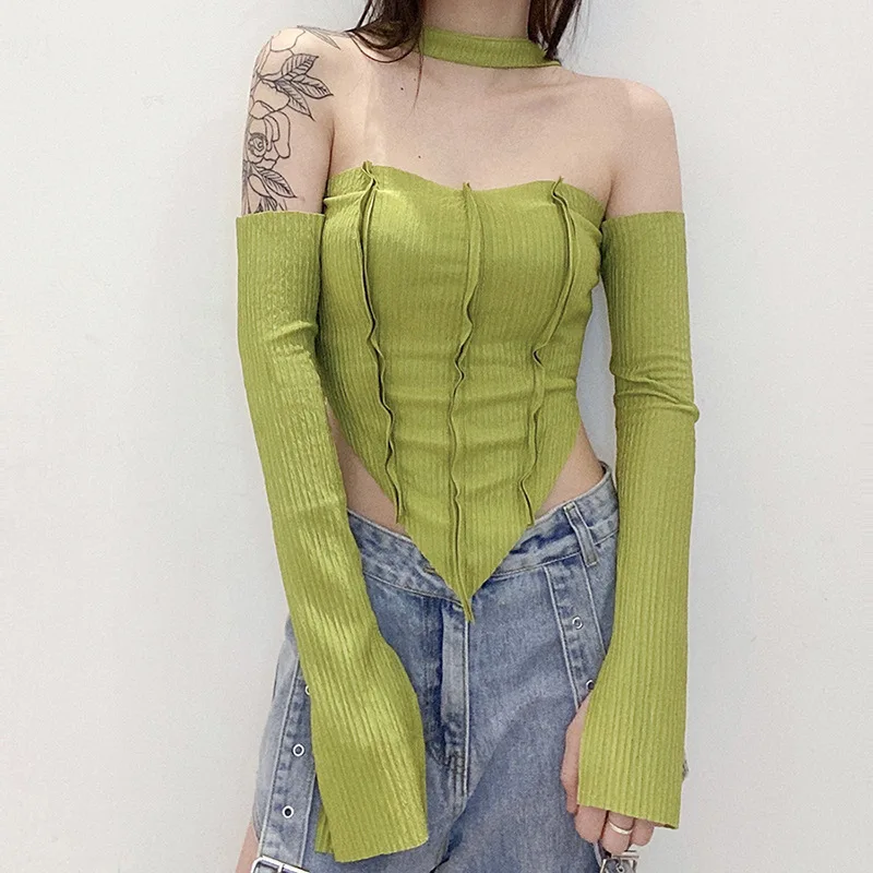 Slim Fit Pure Color Crop Top Women's Fashionable Asymmetrical Neckline Small Vest Cross-Border  Style Sweet Pattern