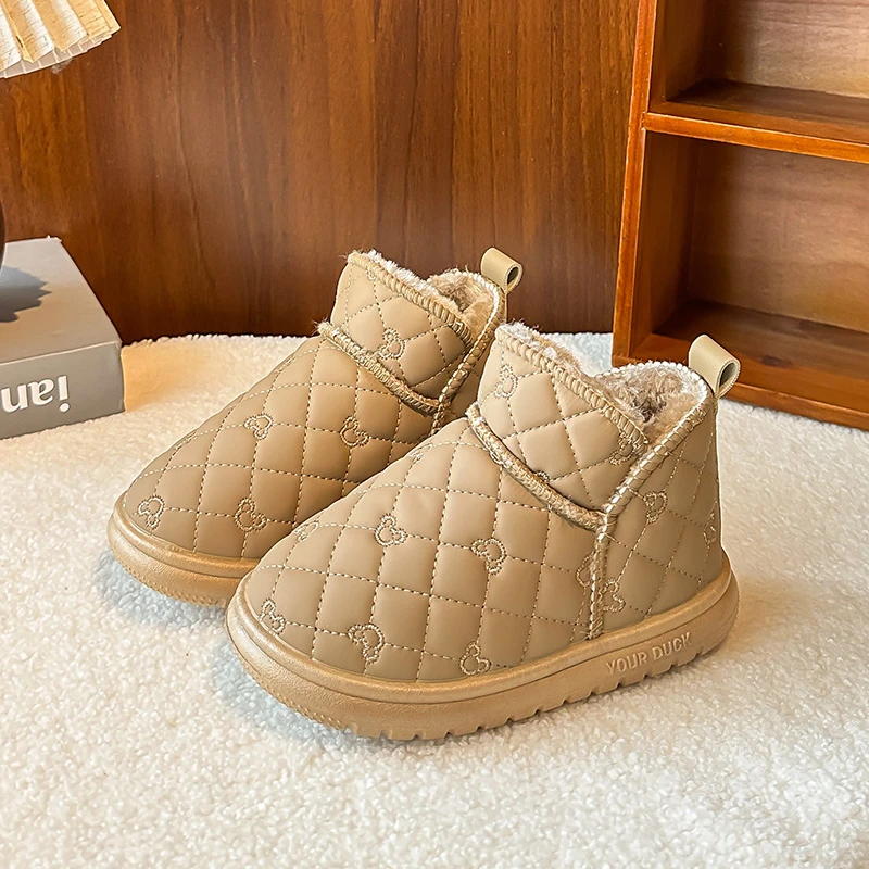 الأطفال أحذية الثلوج 1-18 سنة الكاكي مبطن سميكة الفتيان الفتيات أحذية قطنية الوردي مقاوم للماء عدم الانزلاق لينة أحذية أطفال طويلة الرقبة