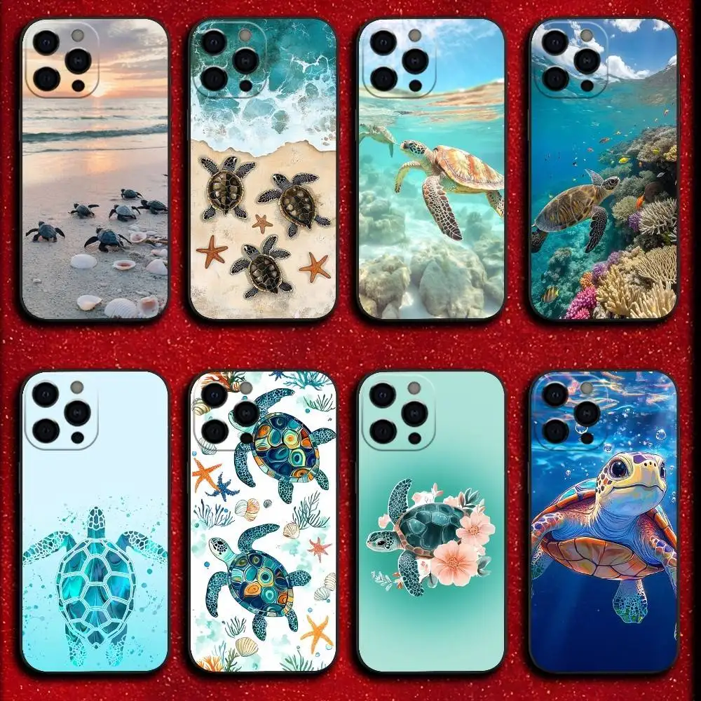 

Marine animals sea turtles Phone Case For iPhone 17,16,15,14,13,12,11,Pro,Max,Plus,E,SE4,Air,Mini Black Cover
