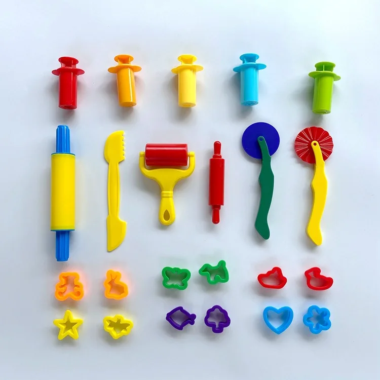 23Pcs/Set Playdough Tools Creative Fun Kids Noodle Pin Cylinder Dough Rolling Push Wheel Pizza Cutter Large Roller Tools