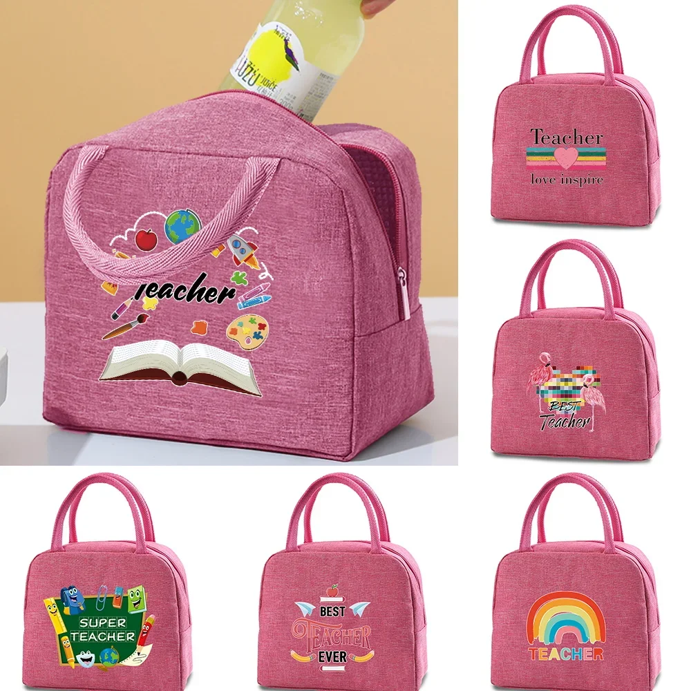 

2024 New Teacher Print Lunch Bags Insulated Picnic Bag Canvas Cooler Bag Thermal Food Picnic Lunch Box Bag Women Dinner Handbags