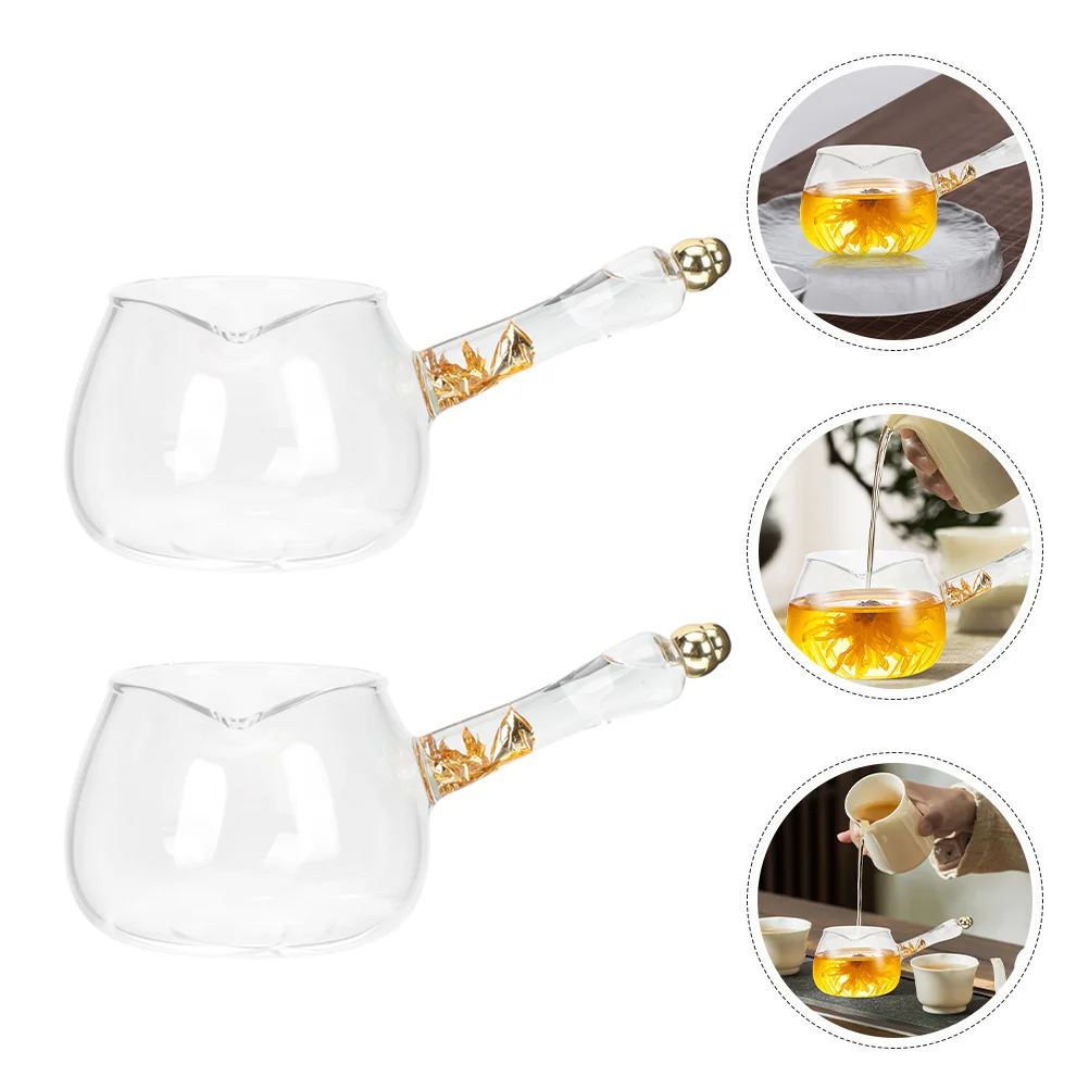 

2Pcs Glass Gongfu Pitcher Heat Resistant Thickened Side Handle Tea Divider for Hot Beverage Pouring Chinese Loose Leaf Tea Set