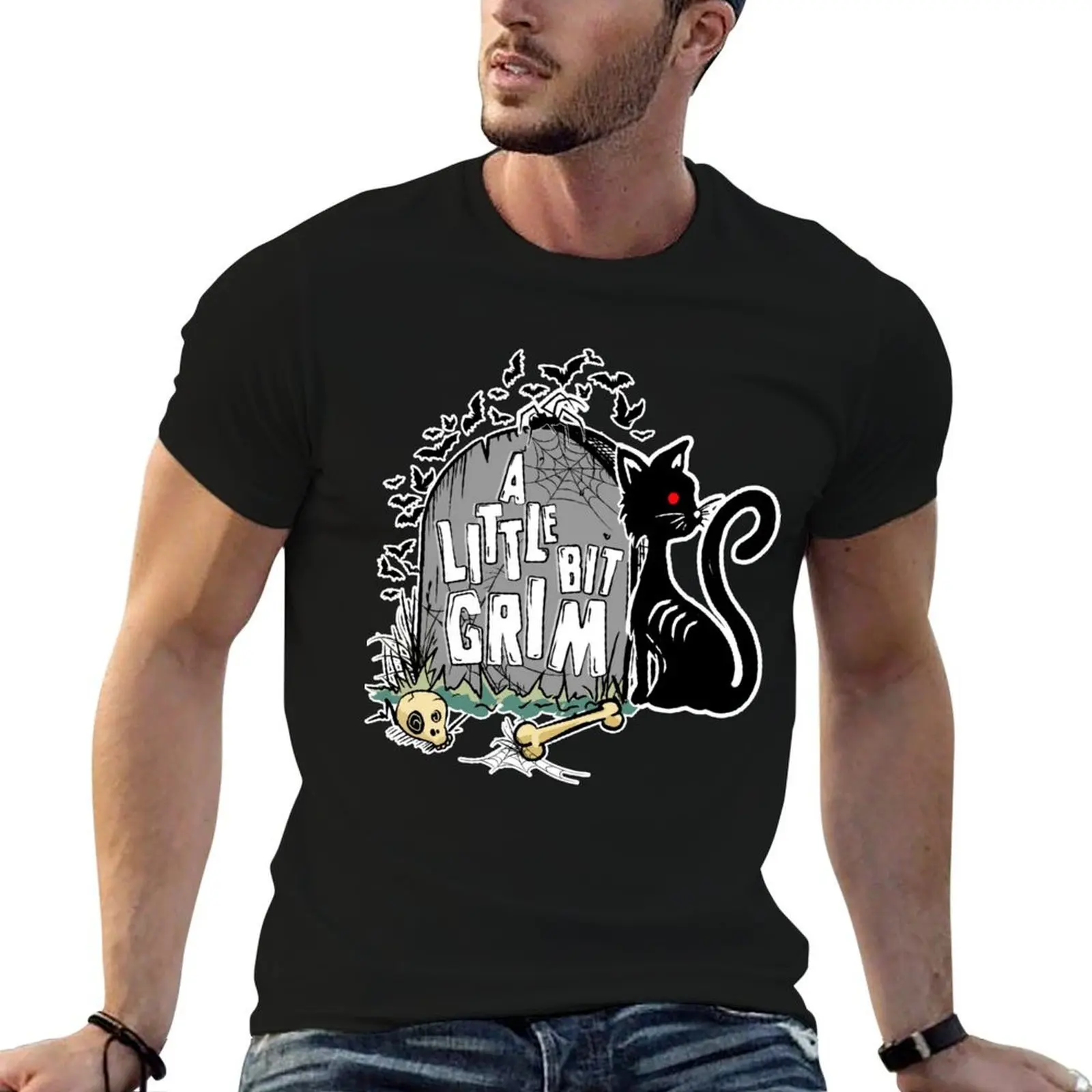 

A Little Bit Grim - White Letters T-Shirt man t shirt cotton high quality cotton t shirts man 100% T-Shirt