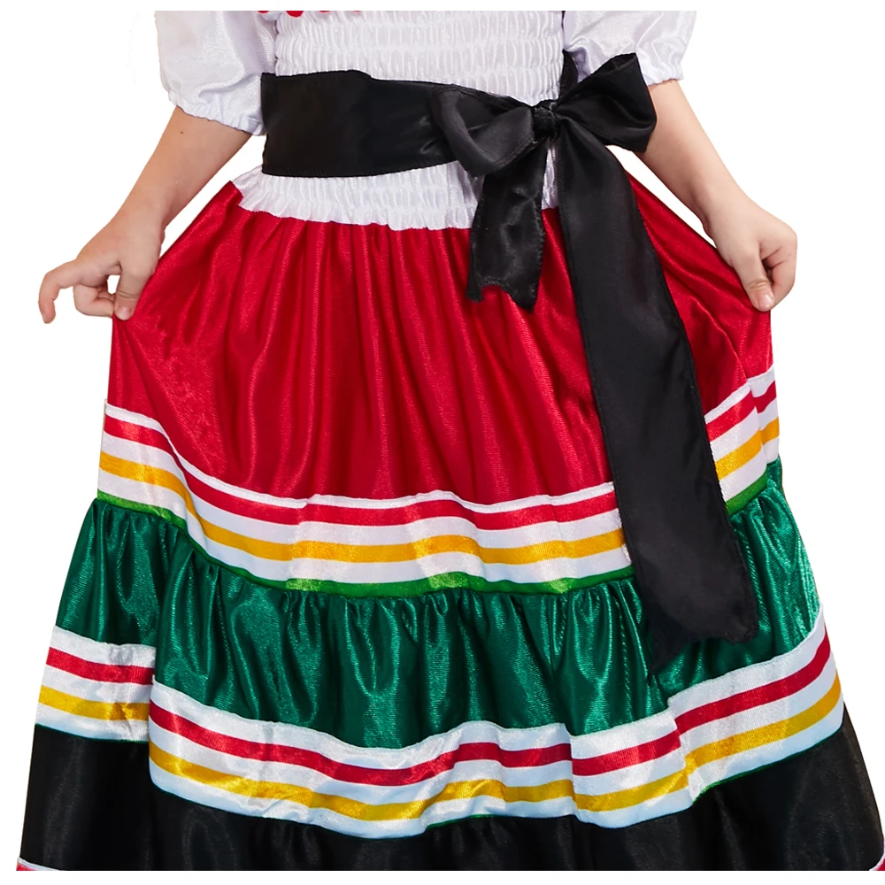 TQTFL Traditional Folk Mexican Dress Girls Halloween Costume for Kids Mexico Carnival Party Family Dance Fancy Cosplay Costume