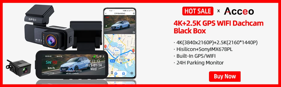 ACCEO 4K Auto-Dashcam Vorne mit Nachtsicht, GPS, WLAN, 24-Stunden-Parkvideoaufzeichnung, Loop-Aufnahme, Auto-Blackbox – Detail 1