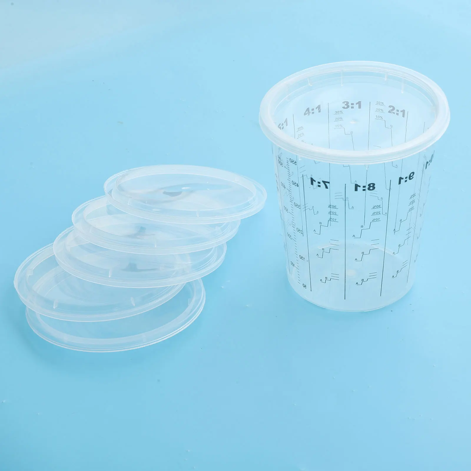 10 Set of Disposable Plastic Paint Mixing Cups with Lids Solvent Resistant Reusable Clear Mixing Cups for Paint Epoxy Resin