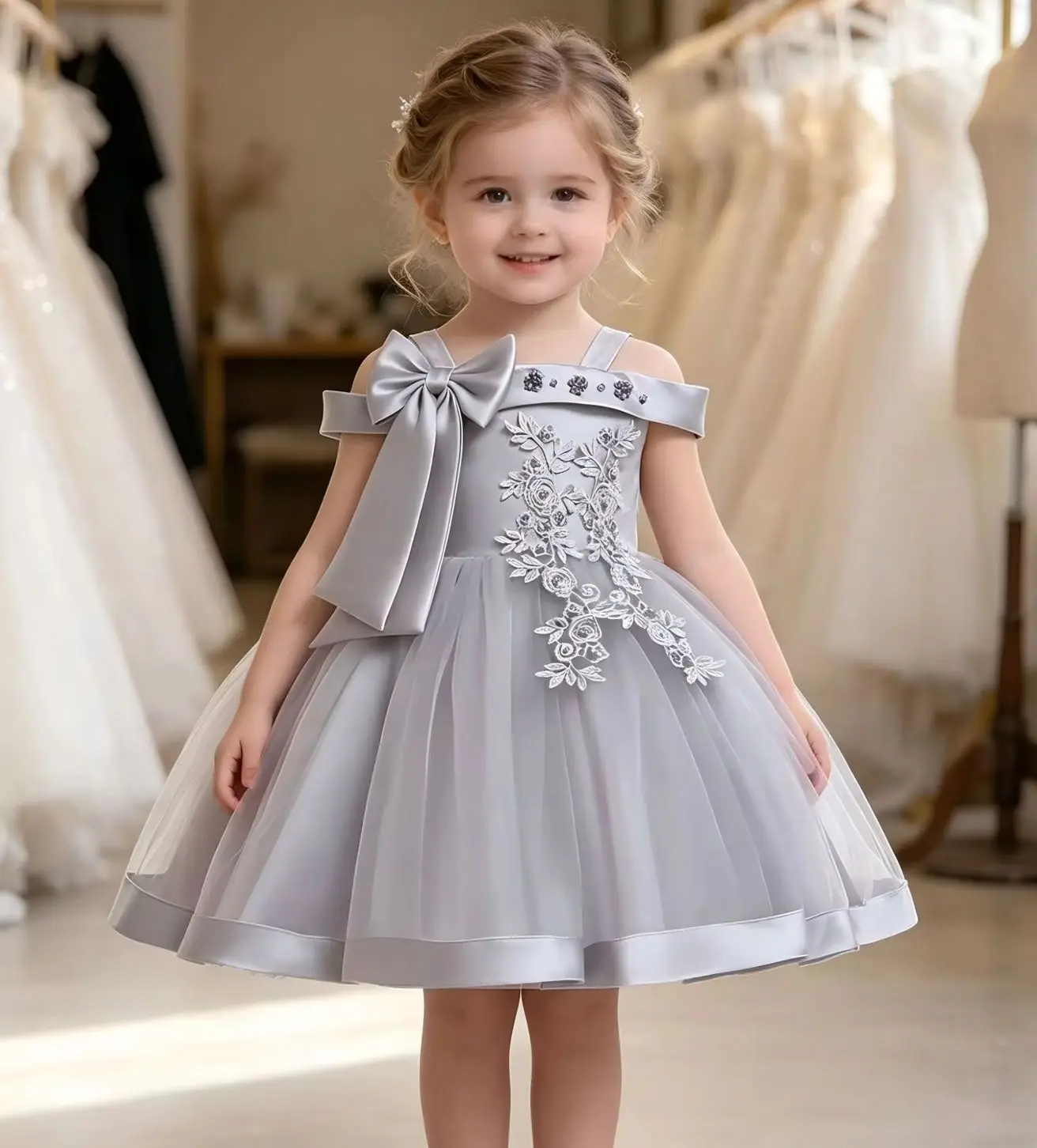 Baby Girl Birthday Party Dress with Big Bow Child Girls Clothing for Occasions