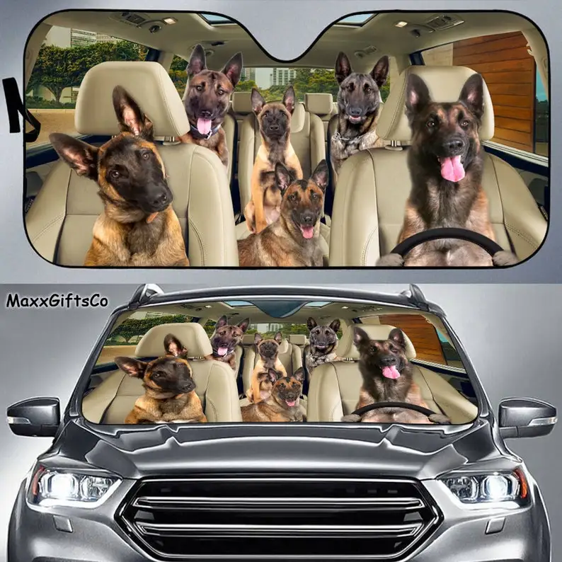 Malinois Car Sun Shade, Malinois Windshield, Malinois Family Sunshade, Dog Car Accessories, Car Decoration, Gift For Dad, Mom