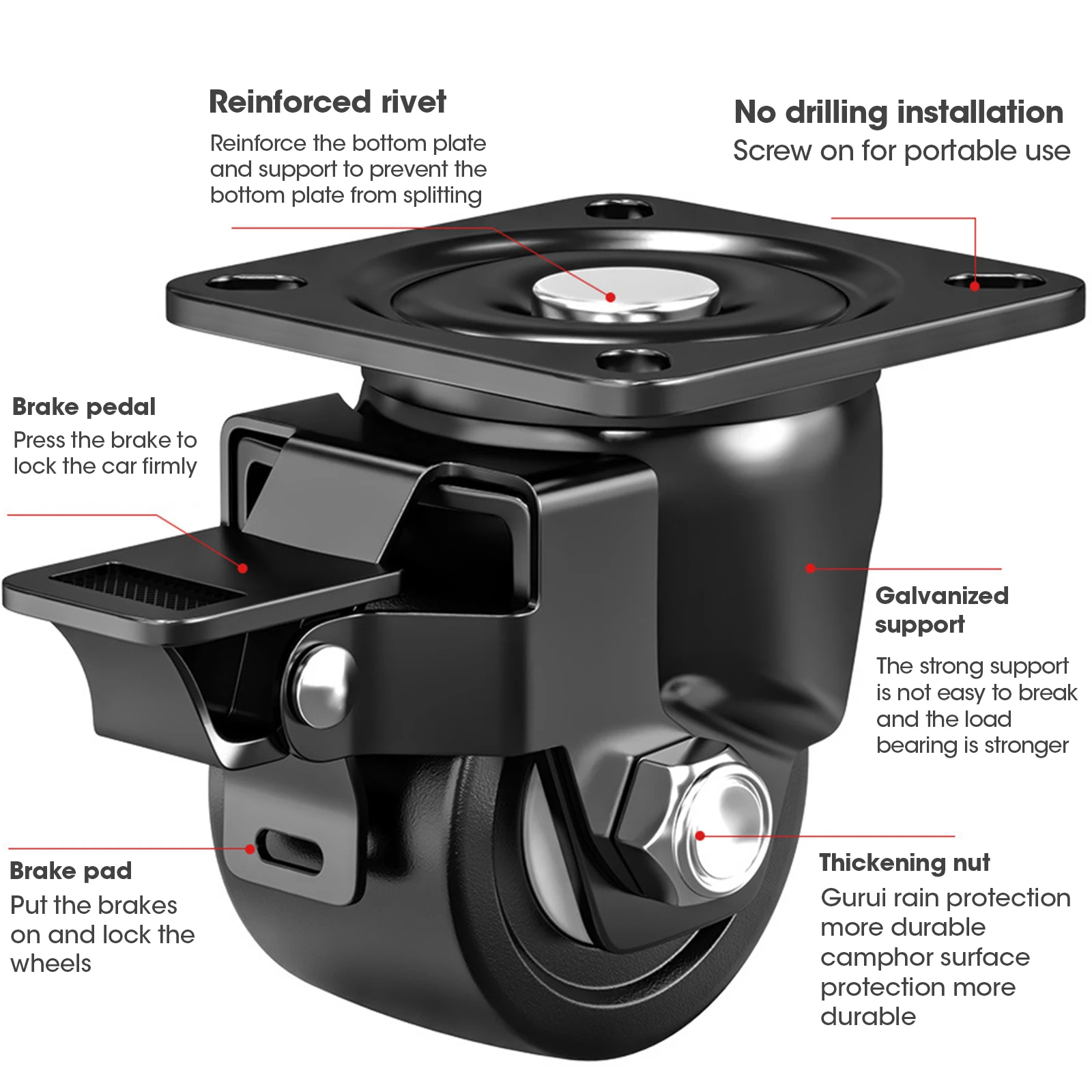 4 ชิ้น Universal ล้อหมุน Heavy Duty เฟอร์นิเจอร์ล้อเลื่อนเงียบรถเข็นล้อสําหรับโต๊ะเก้าอี้โซฟาความปลอดภัยเบรค