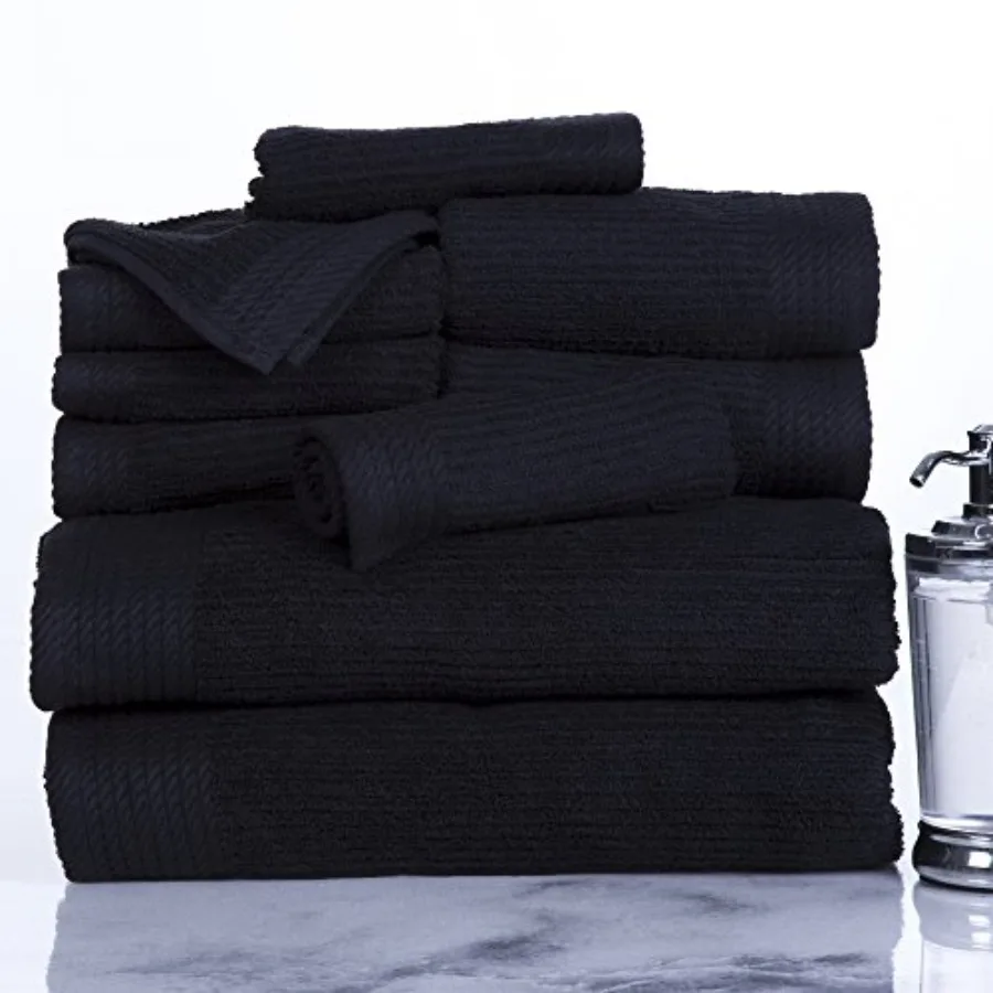 10PC Bathroom Towels Set - 525GSM 100% Cotton Bathroom Essentials with 2 Bath Towels, 2 Hand Cloths, 4 Wash Cloths and 2 Finger