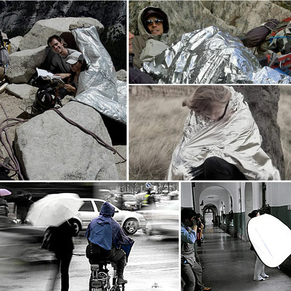 10 قطعة بطانية بقاء الطوارئ 210x130 مللي متر مقاوم للماء عاكس احباط بطانية حرارية في الهواء الطلق التخييم التنزه تسلق السلامة