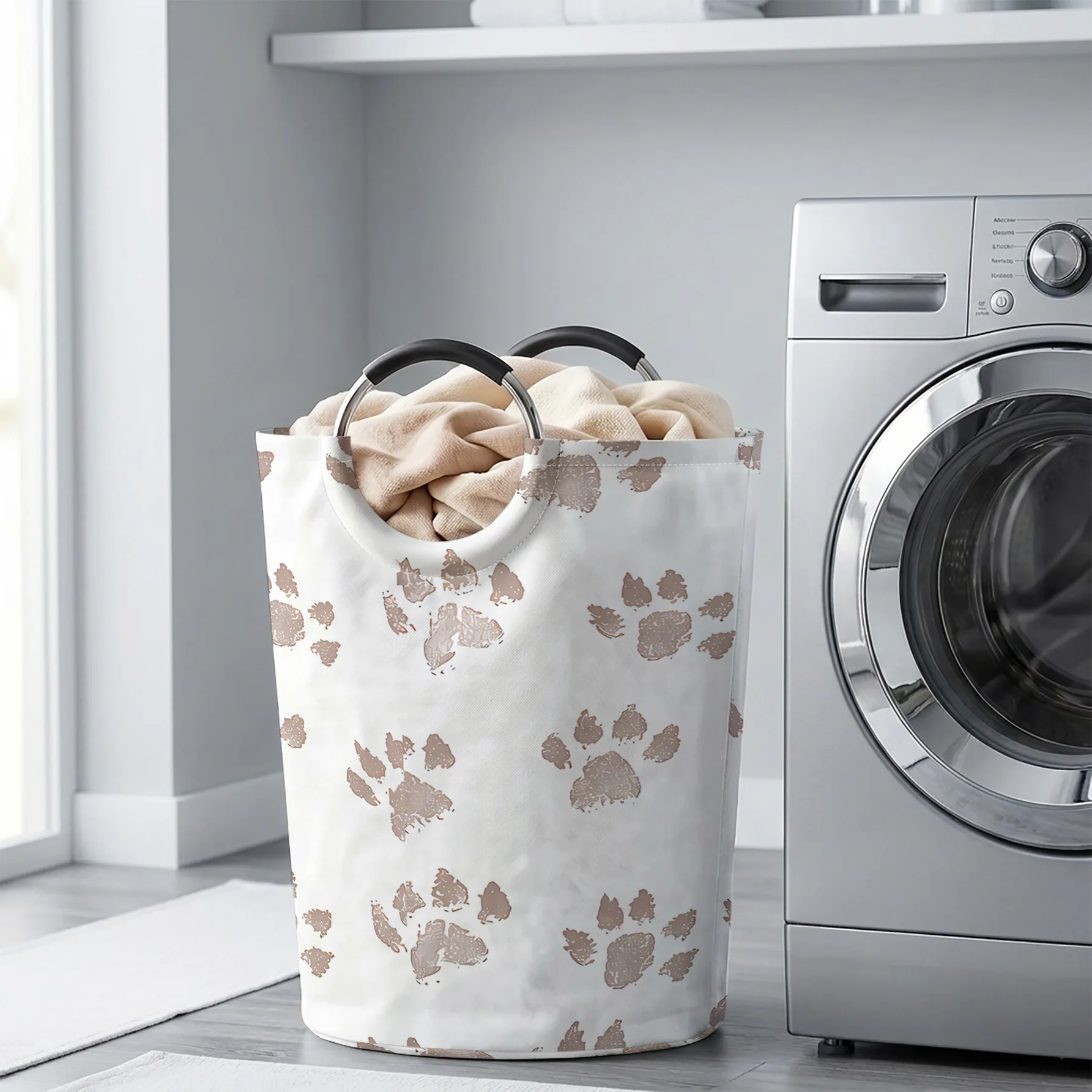 Vintage Light Brown Paw Print All‑Over Print Handheld Storage Basket, For Laundry, Bedroom & Home Sundries Storage