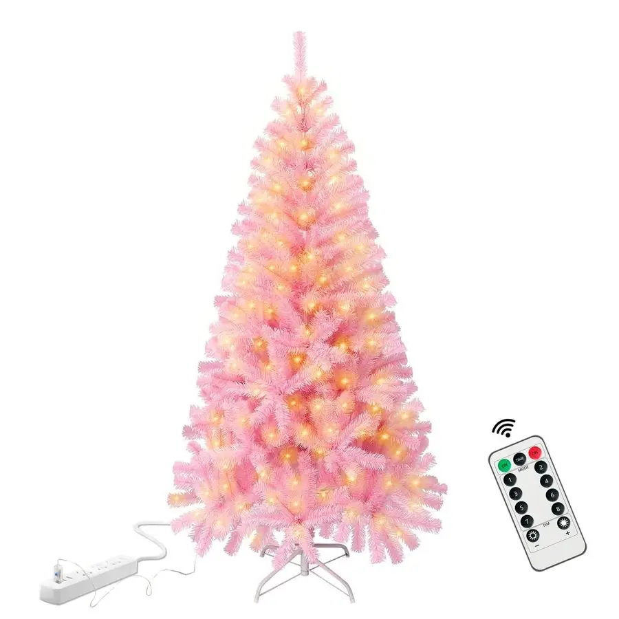 

Small Pink Christmas Tree 120 LED Lights 350 Pink Branch Tips Artificial Christmas Tree with Remote Timer Xmas Girls Room