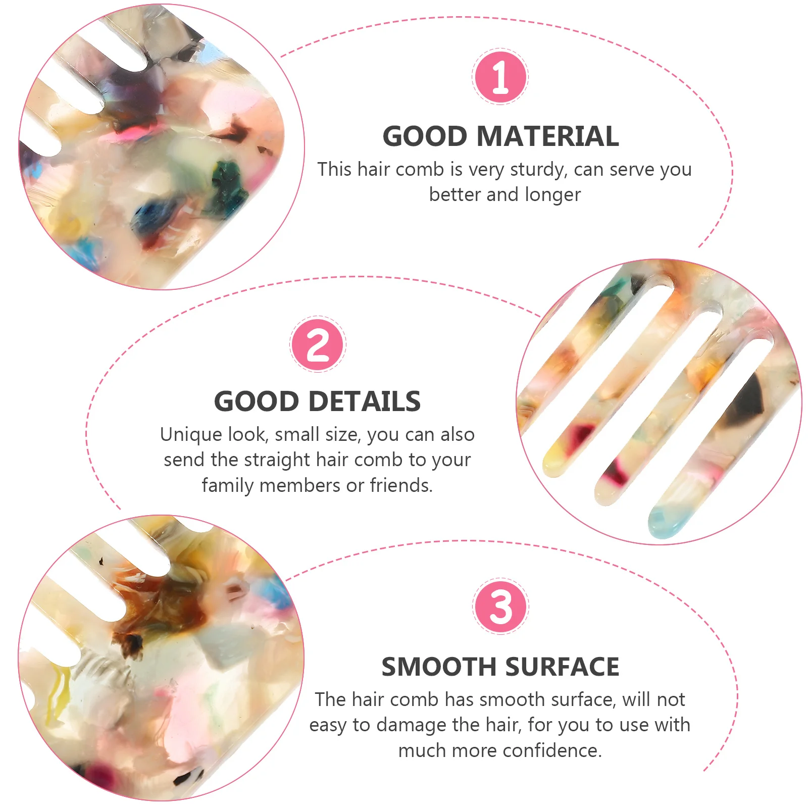 

2Pcs Elegant Marble Texture Hair Comb Sturdy Wide Tooth Comb for Women Men Detangling Straightener for All Hair Types Portable