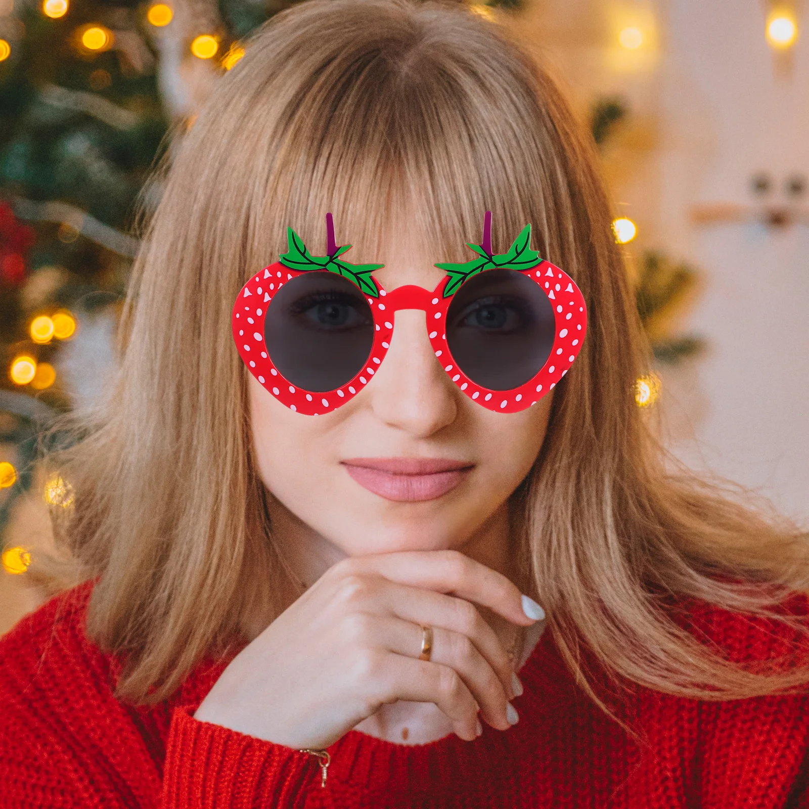 

4pcs Strawberry Sunglasses Cute Shaped Kids Party Accessories Durable Abs Bright Colors Photo Session Fun Glasses