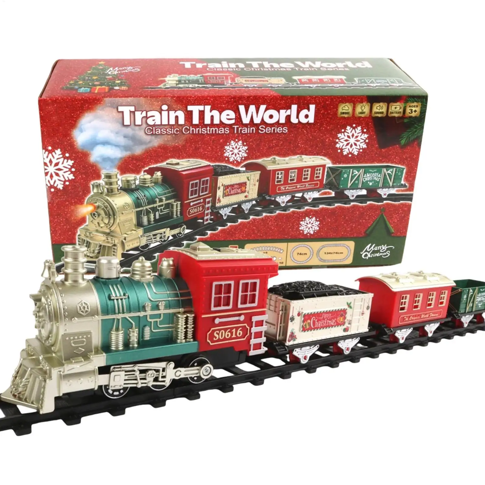 Christmas Tree Train Set 18-Piece Vintage Interactive Lights Sound Locomotive Railway Track Kids Toy for Preschoolers