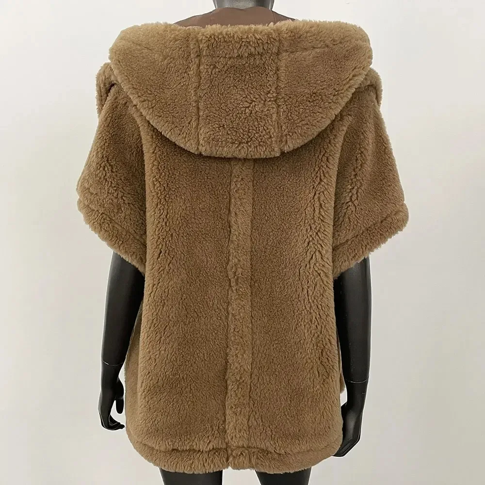 سترة الربيع أزياء المرأة صدرية معطف قصير تيدي الأغنام معطف الصوف الصوف حزام جلد الشارع الشهير جيليه الجمل سترة سيدة