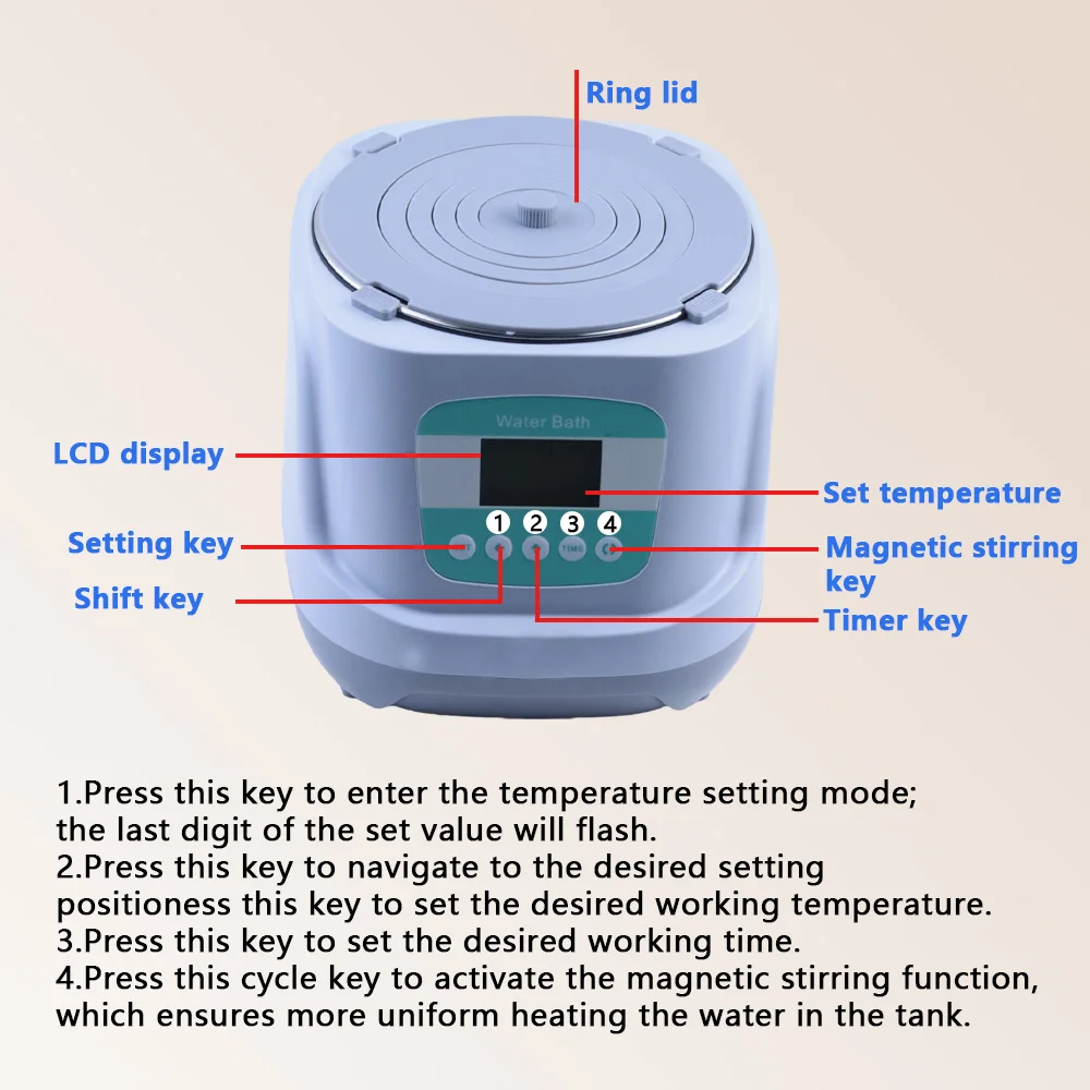 Digital Lab Water Bath with Magnetic Stirrer, Timed Constant Temperature Water Bath Tank with Thermal Protection for Laboratory