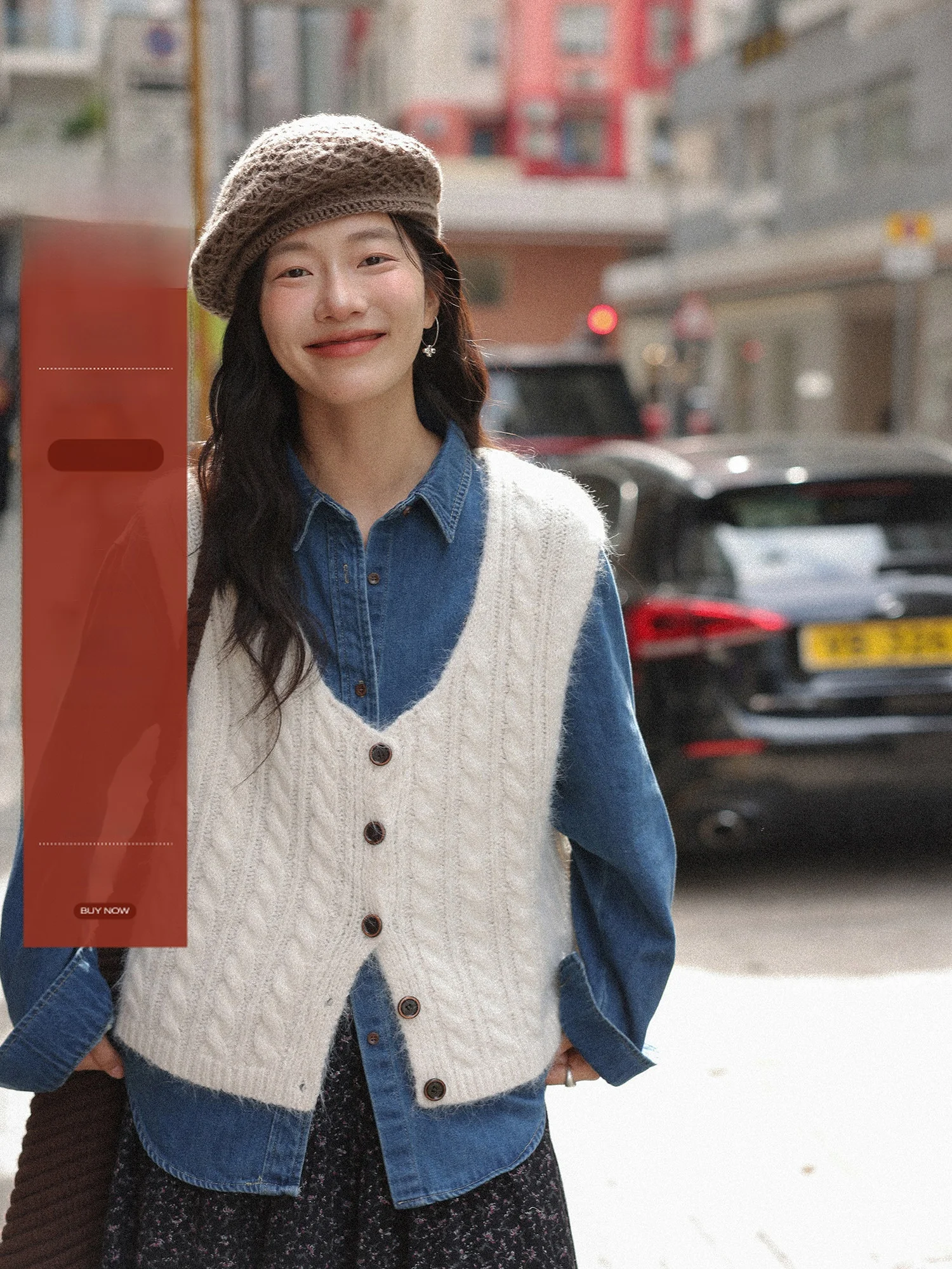 

Белый шерстяной вязаный жилет женский зимний, модный многослойный топ в корейском стиле с V-образным вырезом на одной пуговице, серия Bell Poem