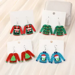 1 Pair Christmas Women Drop Earrings Acrylic Cute Multicolour Sweater Fashion Jewelry For Woman Girl Holiday Birthday Gift