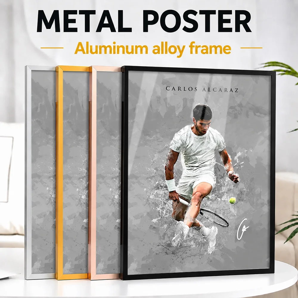 Carlos Alcaraz Tennis Action Framed Metal Print Customized Photo Energetic Motion Style Wall Art For Study Unique Athlete Gift