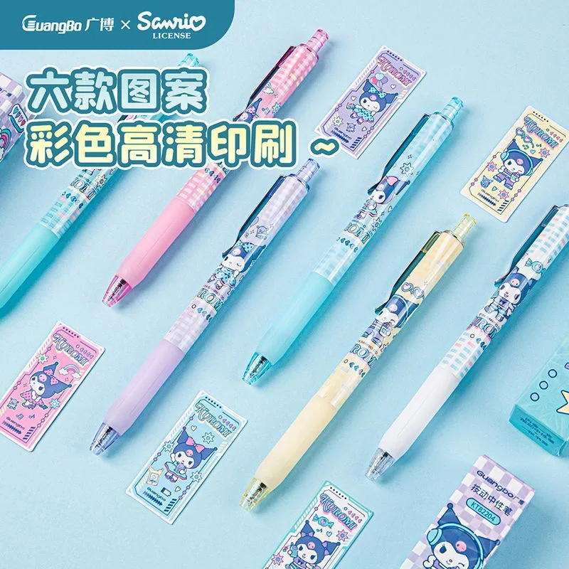 12pcs Sanrio Kuromi Press Neutral Pen 0.5mm Black Gel Pen For Students Cartoon Writing Pens Speed Drying Pens School Supplies