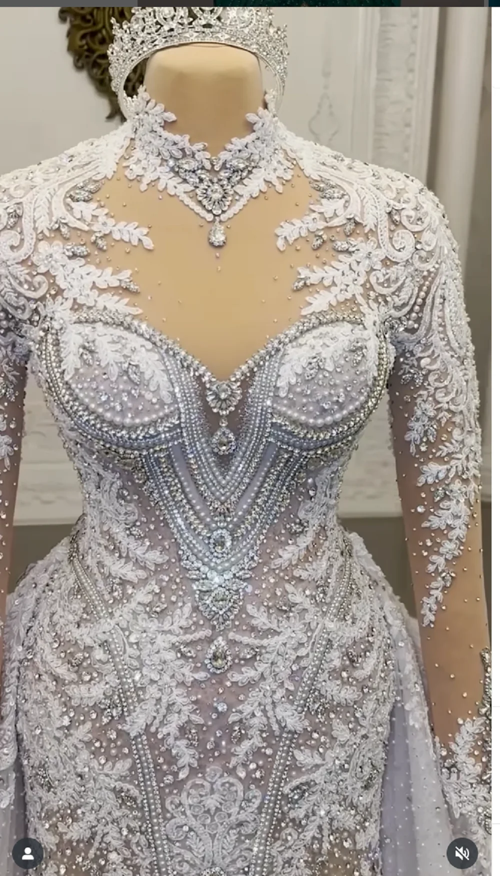 Brand New Full Sleeve Wedding Dresses Classic Organza Wedding Dress With Removable Train Shiny Wedding Dress Customized
