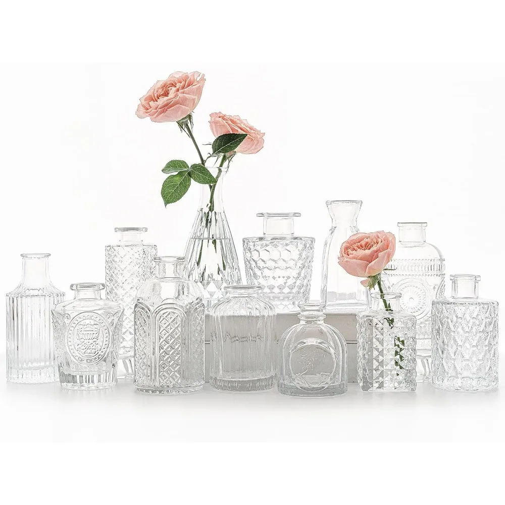 

12pcs Glass Bud Vase Set, Small Clear Flower Vases for Centerpieces in Bulk, Mini Vintage Vase for Wedding